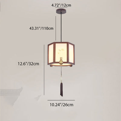 Traditional Chinese Oak Zinc Alloy Acrylic Cylinder Pattern 1/3/6 Light Pendant Light For Dining Room