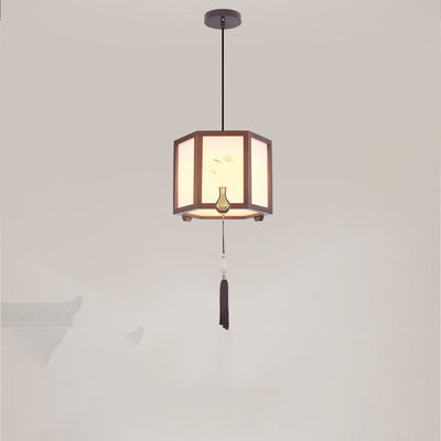 Traditional Chinese Oak Zinc Alloy Acrylic Cylinder Pattern 1/3/6 Light Pendant Light For Dining Room