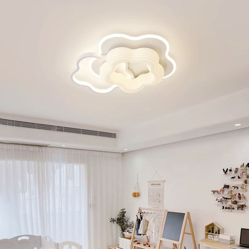 Contemporary Nordic Hardware PE Flower Triangle Round LED Flush Mount Ceiling Light For Bedroom