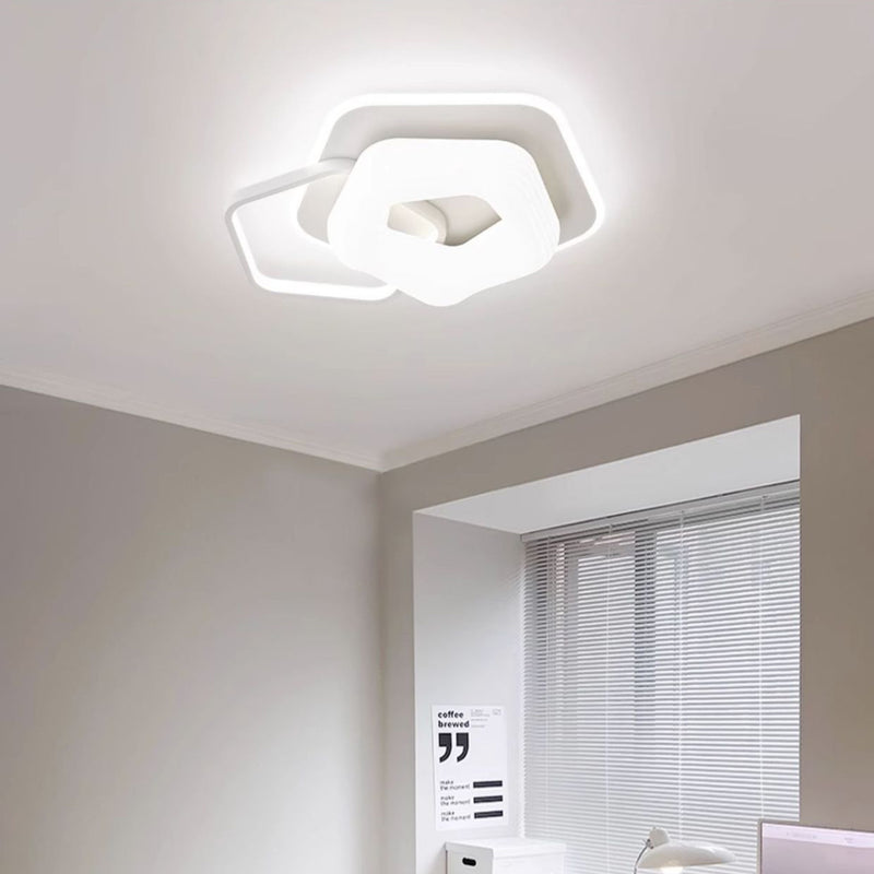 Contemporary Nordic Hardware PE Flower Triangle Round LED Flush Mount Ceiling Light For Bedroom