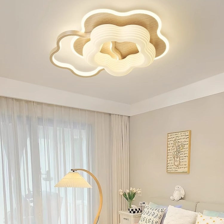 Contemporary Nordic Hardware PE Flower Triangle Round LED Flush Mount Ceiling Light For Bedroom