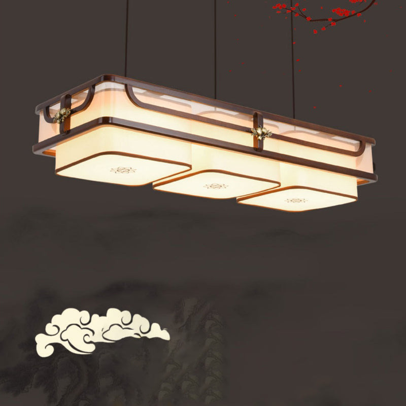 Traditional Chinese Begonia Wood Brass Acrylic Square Rectangular LED Chandeliers Island Light For Dining Room