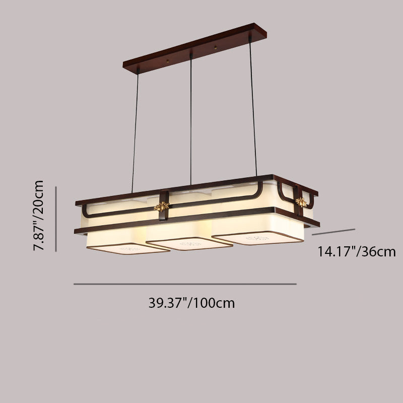 Traditional Chinese Begonia Wood Brass Acrylic Square Rectangular LED Chandeliers Island Light For Dining Room