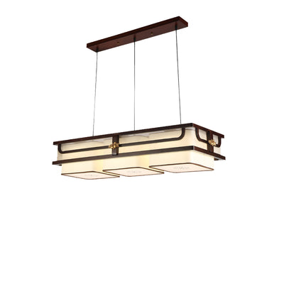 Traditional Chinese Begonia Wood Brass Acrylic Square Rectangular LED Chandeliers Island Light For Dining Room