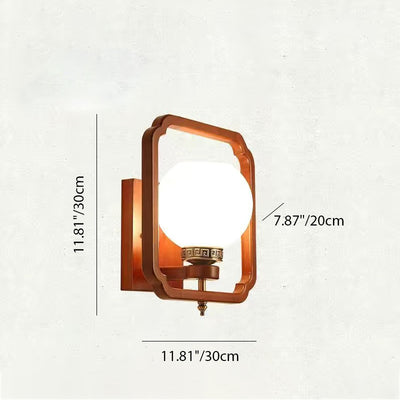 Traditional Chinese Rubber Wood Glass Flower Square Round Bird 1-Light Wall Sconce Lamp For Bedside