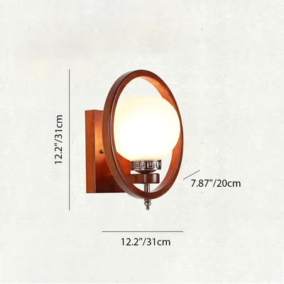 Traditional Chinese Rubber Wood Glass Flower Square Round Bird 1-Light Wall Sconce Lamp For Bedside