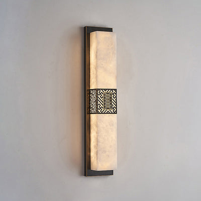 Traditional Chinese Marble Copper Rectangular Ripple Pattern LED Wall Sconce Lamp For Hallway