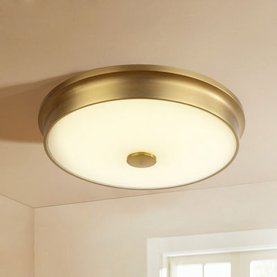 Modern Mid-century Iron Glass Round LED Flush Mount Ceiling Light For Bedroom