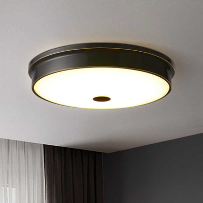 Modern Mid-century Iron Glass Round LED Flush Mount Ceiling Light For Bedroom