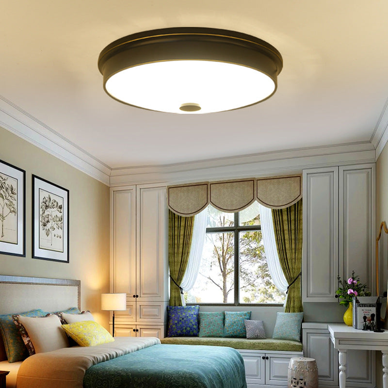 Modern Mid-century Iron Glass Round LED Flush Mount Ceiling Light For Bedroom