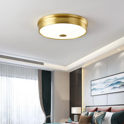 Modern Mid-century Iron Glass Round LED Flush Mount Ceiling Light For Bedroom