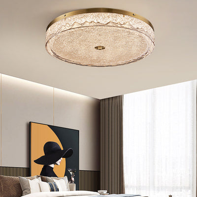 Contemporary Scandinavian Stainless Steel Iron Resin Round Crackle LED Flush Mount Ceiling Light For Bedroom