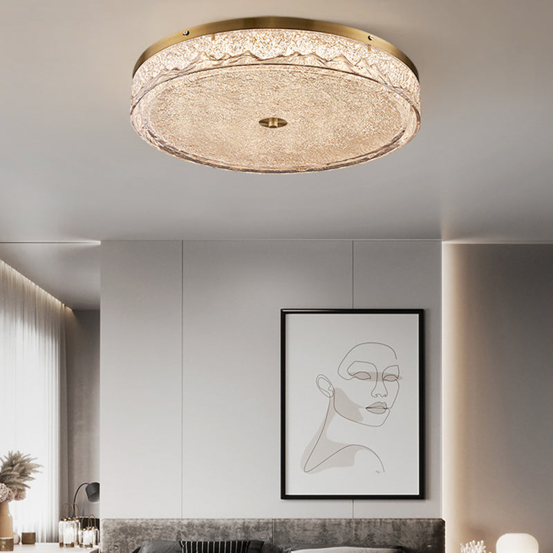 Contemporary Scandinavian Stainless Steel Iron Resin Round Crackle LED Flush Mount Ceiling Light For Bedroom