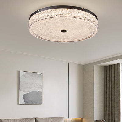 Contemporary Scandinavian Stainless Steel Iron Resin Round Crackle LED Flush Mount Ceiling Light For Bedroom