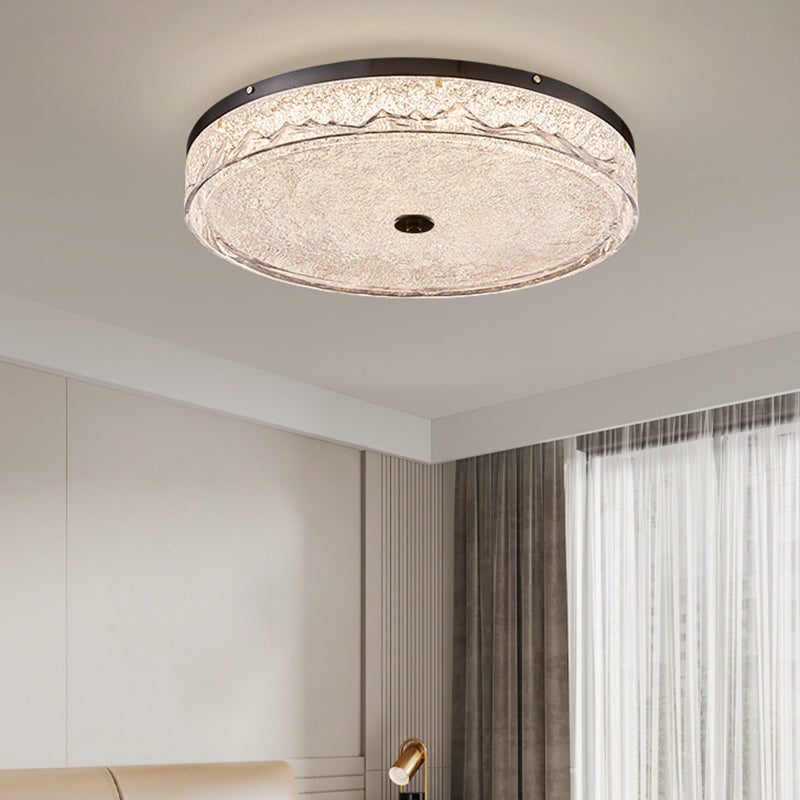 Contemporary Scandinavian Stainless Steel Iron Resin Round Crackle LED Flush Mount Ceiling Light For Bedroom