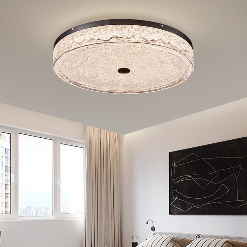 Contemporary Scandinavian Stainless Steel Iron Resin Round Crackle LED Flush Mount Ceiling Light For Bedroom