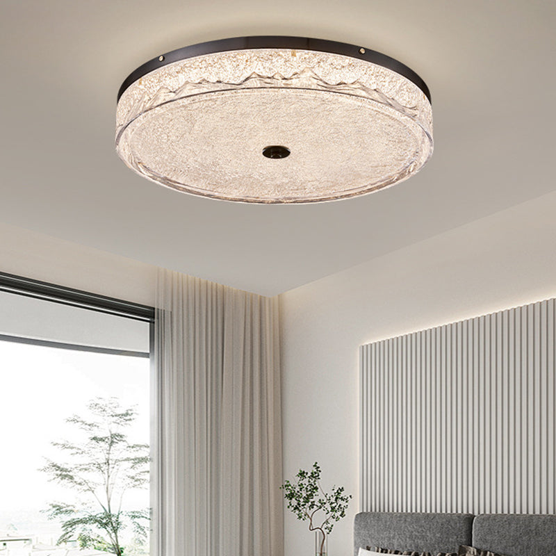 Contemporary Scandinavian Stainless Steel Iron Resin Round Crackle LED Flush Mount Ceiling Light For Bedroom