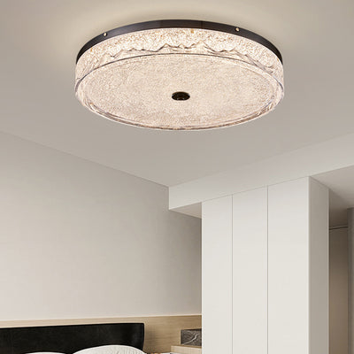 Contemporary Scandinavian Stainless Steel Iron Resin Round Crackle LED Flush Mount Ceiling Light For Bedroom