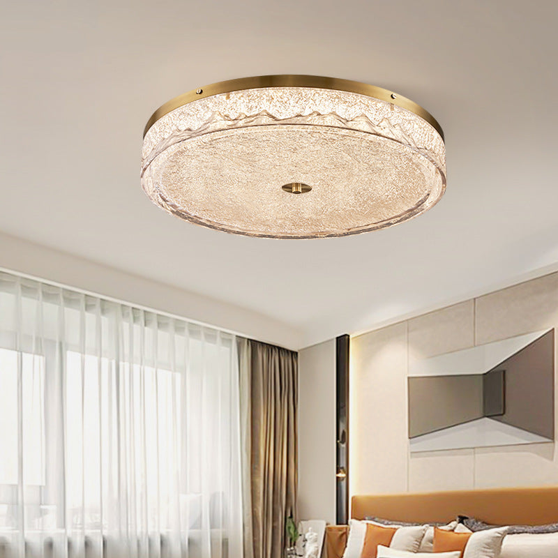 Contemporary Scandinavian Stainless Steel Iron Resin Round Crackle LED Flush Mount Ceiling Light For Bedroom