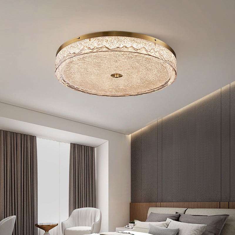 Contemporary Scandinavian Stainless Steel Iron Resin Round Crackle LED Flush Mount Ceiling Light For Bedroom