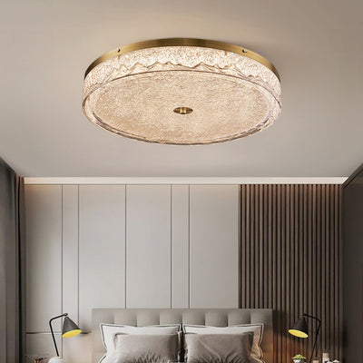 Contemporary Scandinavian Stainless Steel Iron Resin Round Crackle LED Flush Mount Ceiling Light For Bedroom