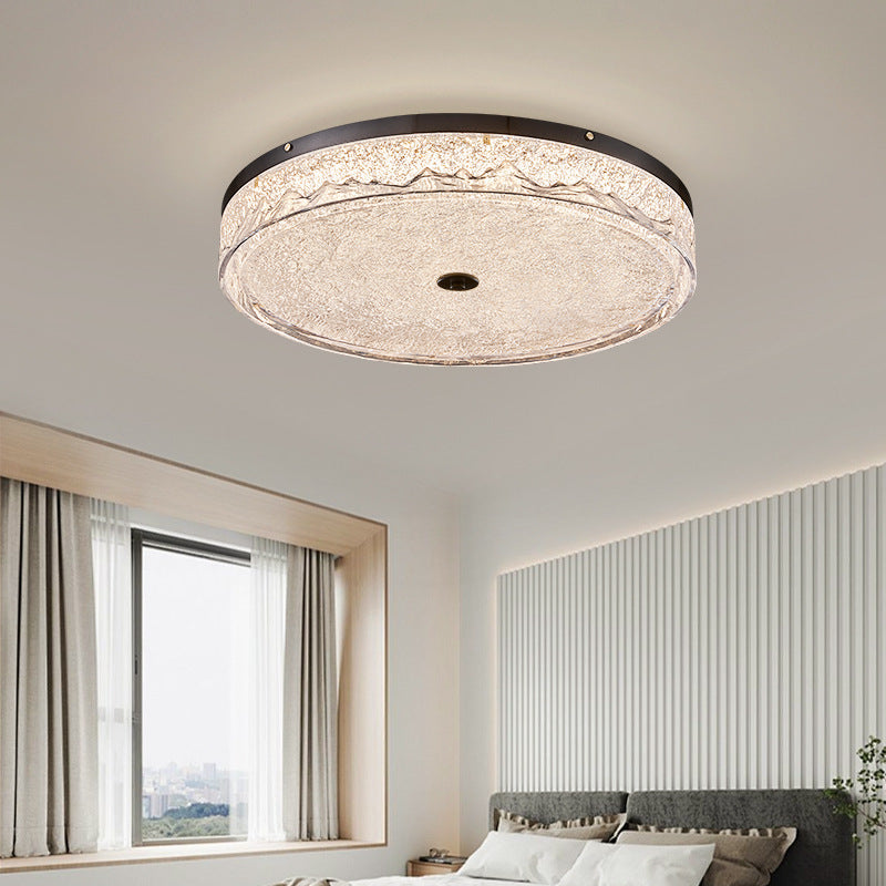 Contemporary Scandinavian Stainless Steel Iron Resin Round Crackle LED Flush Mount Ceiling Light For Bedroom