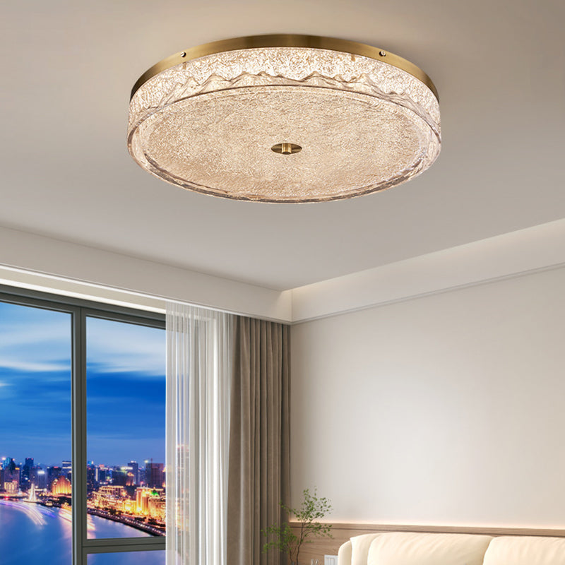 Contemporary Scandinavian Stainless Steel Iron Resin Round Crackle LED Flush Mount Ceiling Light For Bedroom