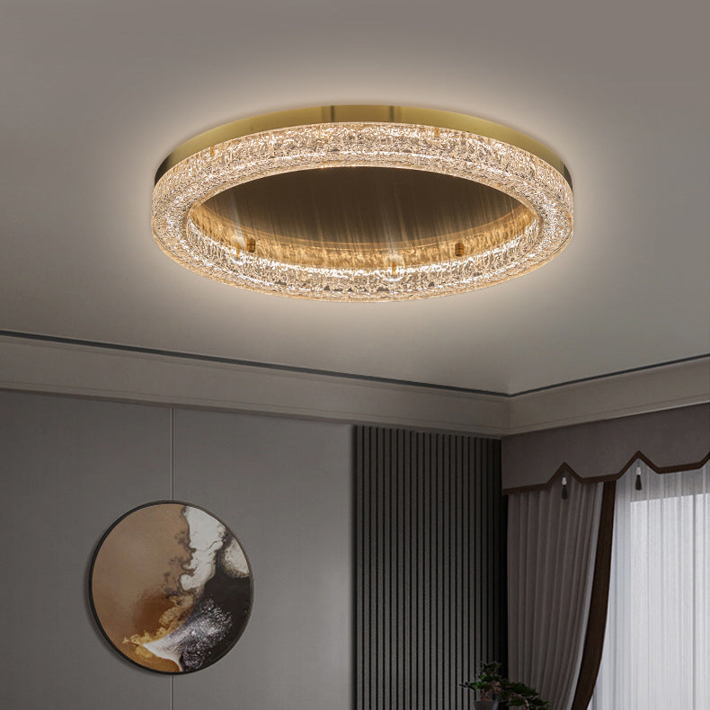 Modern Simplicity Stainless Steel Resin Round Ripple LED Flush Mount Ceiling Light For Bedroom