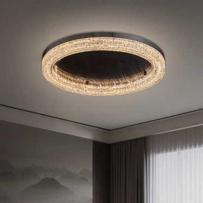 Modern Simplicity Stainless Steel Resin Round Ripple LED Flush Mount Ceiling Light For Bedroom