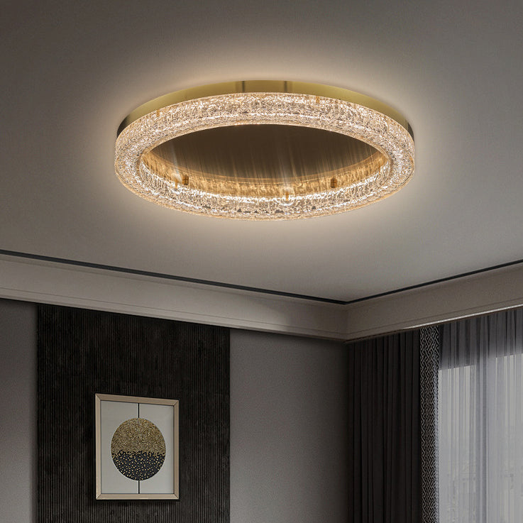 Modern Simplicity Stainless Steel Resin Round Ripple LED Flush Mount Ceiling Light For Bedroom