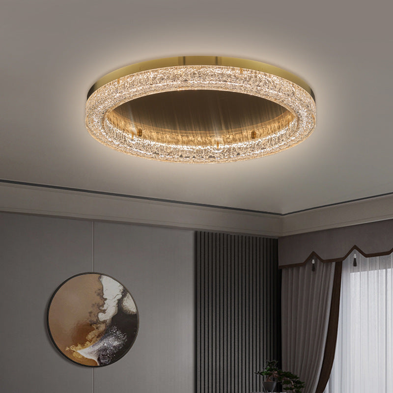 Modern Simplicity Stainless Steel Resin Round Ripple LED Flush Mount Ceiling Light For Bedroom