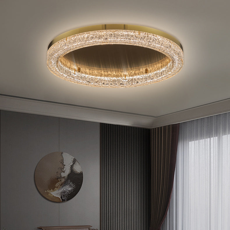 Modern Simplicity Stainless Steel Resin Round Ripple LED Flush Mount Ceiling Light For Bedroom