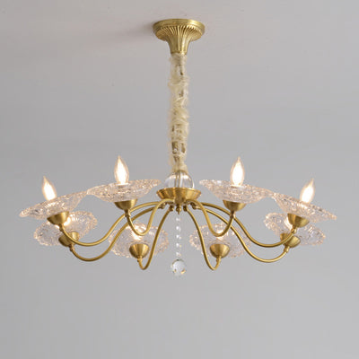 Traditional Luxury Brass Crystal Glass Disk Candlestick 3/6/8 Light Chandeliers For Living Room