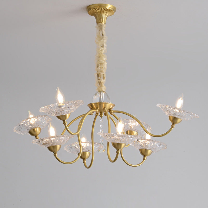 Traditional Luxury Brass Crystal Glass Disk Candlestick 3/6/8 Light Chandeliers For Living Room