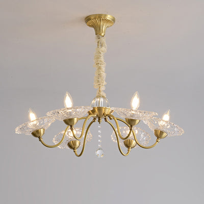 Traditional Luxury Brass Crystal Glass Disk Candlestick 3/6/8 Light Chandeliers For Living Room