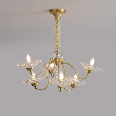 Traditional Luxury Brass Crystal Glass Disk Candlestick 3/6/8 Light Chandeliers For Living Room