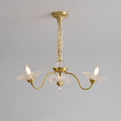 Traditional Luxury Brass Crystal Glass Disk Candlestick 3/6/8 Light Chandeliers For Living Room