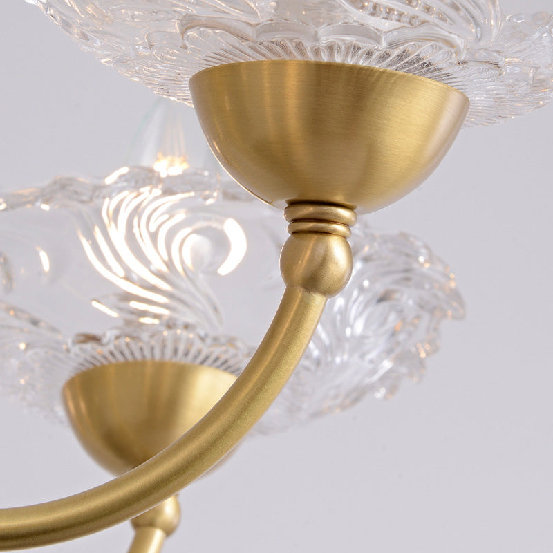 Traditional Luxury Brass Crystal Glass Disk Candlestick 3/6/8 Light Chandeliers For Living Room