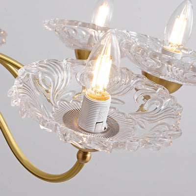 Traditional Luxury Brass Crystal Glass Disk Candlestick 3/6/8 Light Chandeliers For Living Room