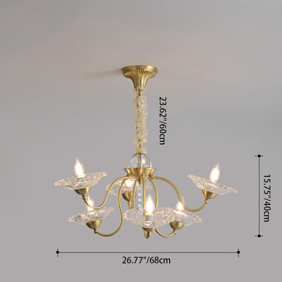 Traditional Luxury Brass Crystal Glass Disk Candlestick 3/6/8 Light Chandeliers For Living Room