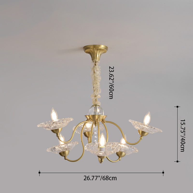 Traditional Luxury Brass Crystal Glass Disk Candlestick 3/6/8 Light Chandeliers For Living Room