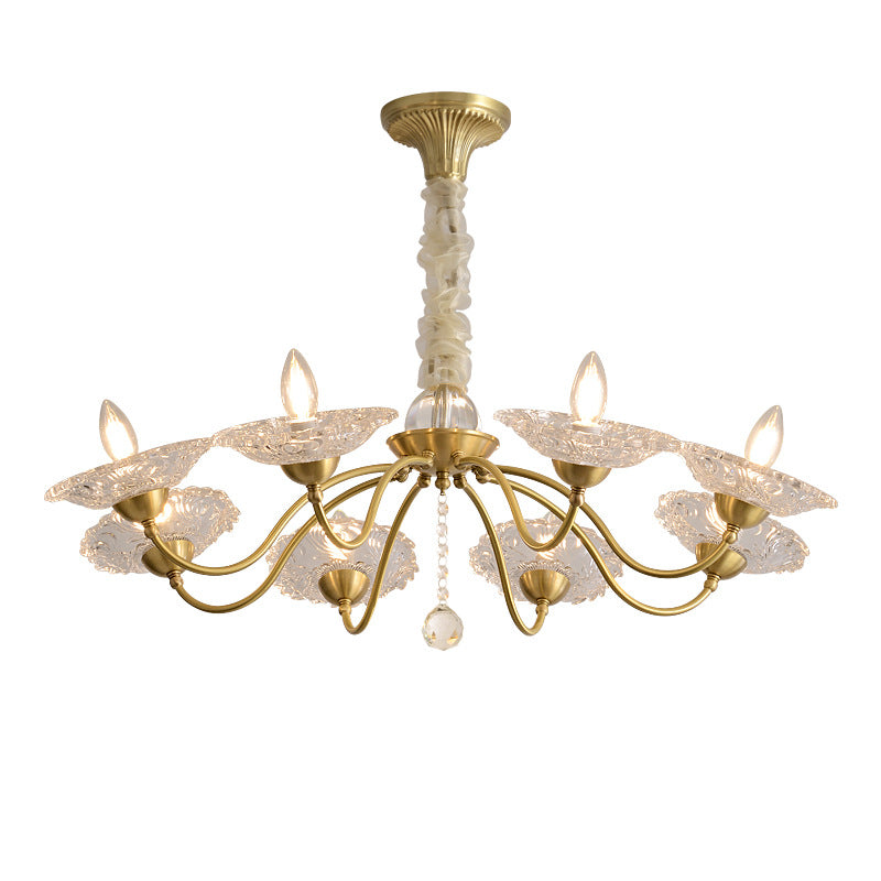 Traditional Luxury Brass Crystal Glass Disk Candlestick 3/6/8 Light Chandeliers For Living Room