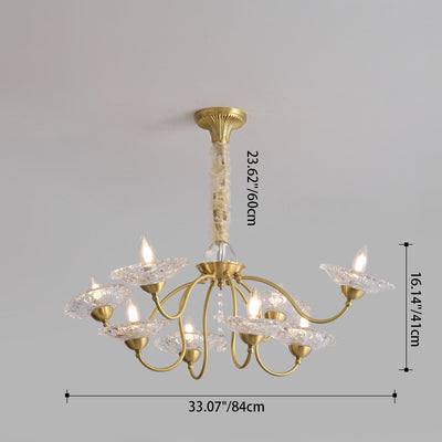 Traditional Luxury Brass Crystal Glass Disk Candlestick 3/6/8 Light Chandeliers For Living Room