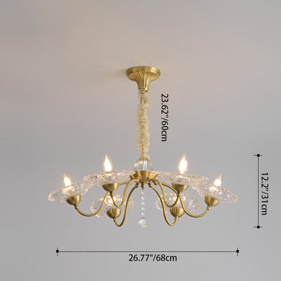 Traditional Luxury Brass Crystal Glass Disk Candlestick 3/6/8 Light Chandeliers For Living Room