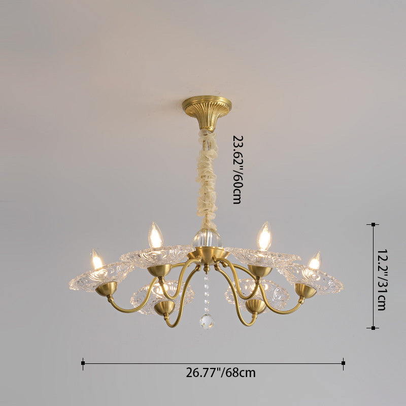 Traditional Luxury Brass Crystal Glass Disk Candlestick 3/6/8 Light Chandeliers For Living Room