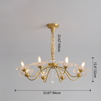 Traditional Luxury Brass Crystal Glass Disk Candlestick 3/6/8 Light Chandeliers For Living Room