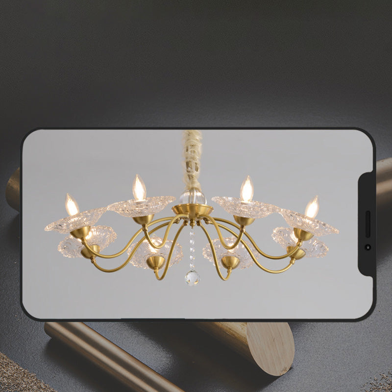 Traditional Luxury Brass Crystal Glass Disk Candlestick 3/6/8 Light Chandeliers For Living Room