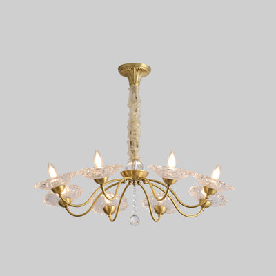 Traditional Luxury Brass Crystal Glass Disk Candlestick 3/6/8 Light Chandeliers For Living Room