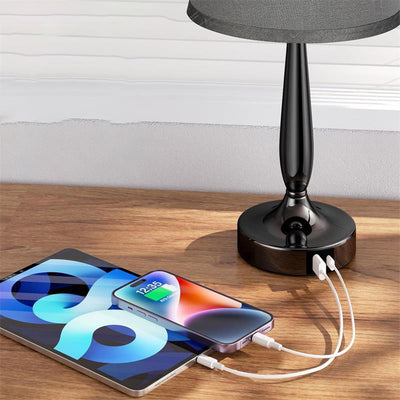 Contemporary Scandinavian USB Metal Fabric Cylinder 1-Light Table Lamp For Bedside