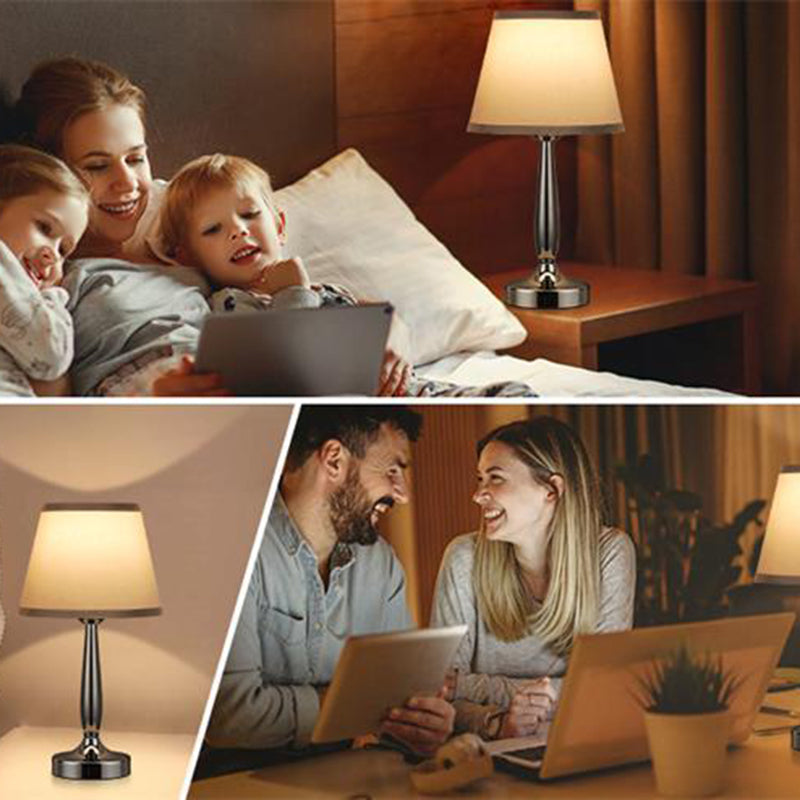 Contemporary Scandinavian USB Metal Fabric Cylinder 1-Light Table Lamp For Bedside